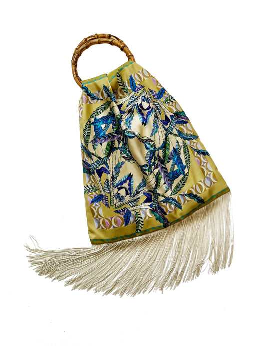 Sappho Gold and Cream Large Silk Luxury Fringe Handbag