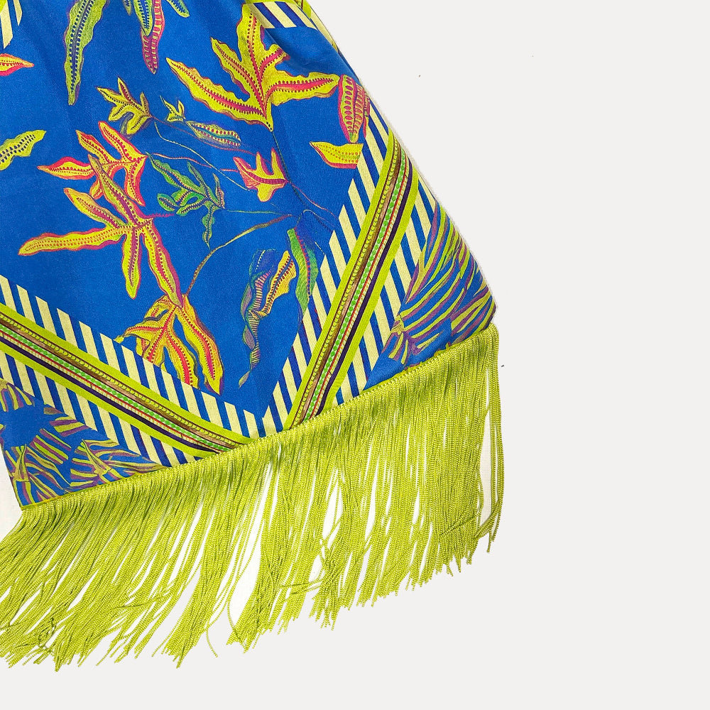 Angelina Cobalt Large Silk Luxury Fringe Handbag Eleni Malami