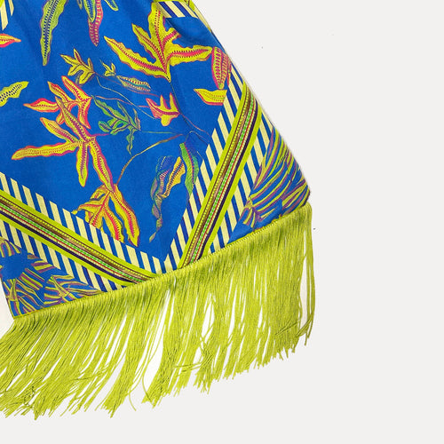 Angelina Cobalt Large Silk Luxury Fringe Handbag Eleni Malami