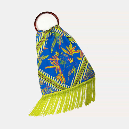 Angelina Cobalt Large Silk Luxury Fringe Handbag Eleni Malami