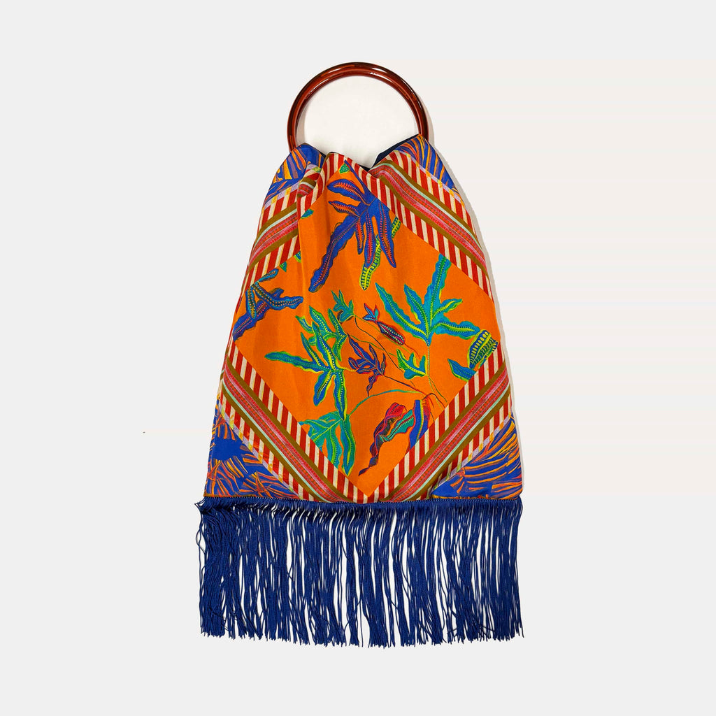 Angelina Orange Large Silk Luxury Fringe Handbag Eleni Malami