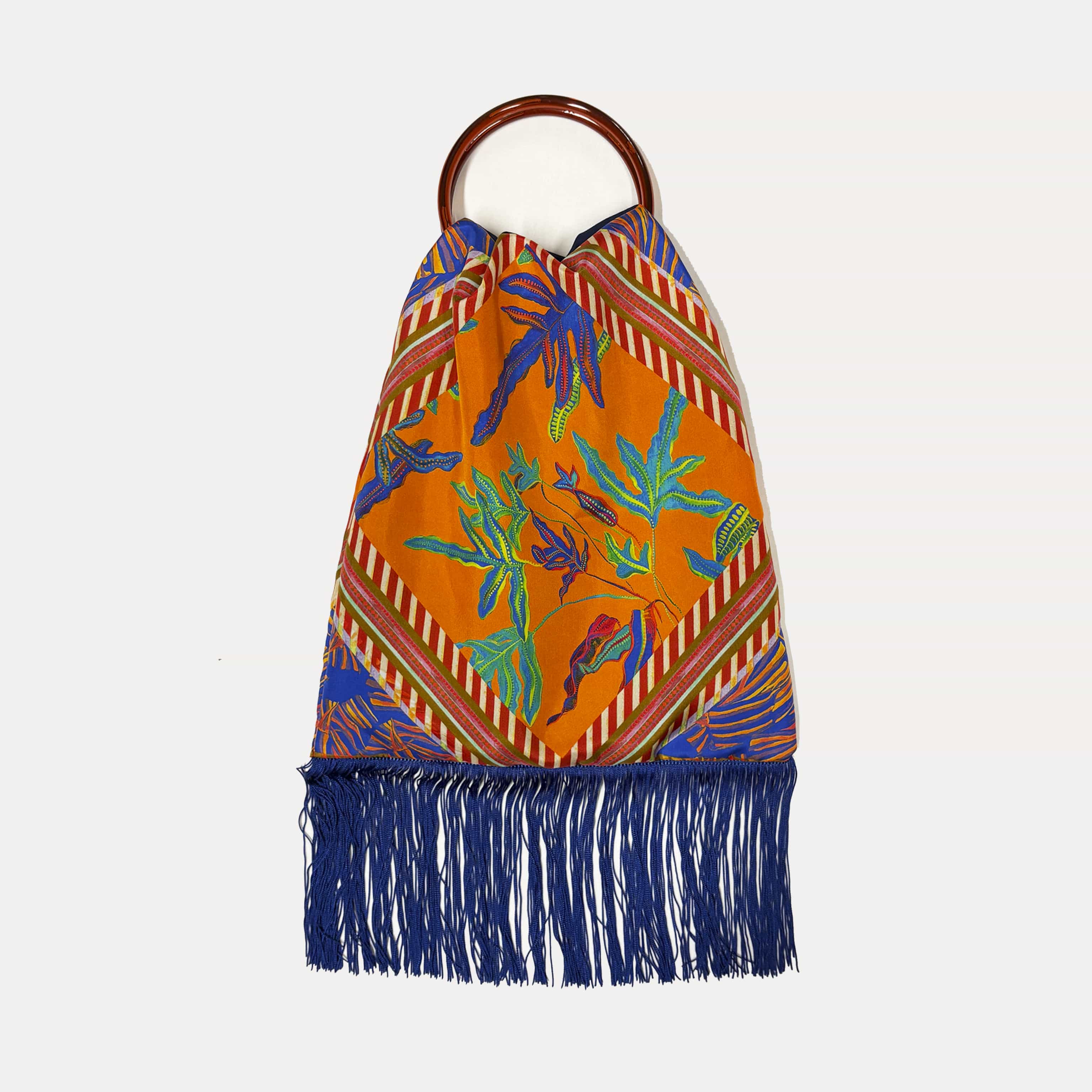 Angelina Orange Large Silk Luxury Fringe Handbag Eleni Malami