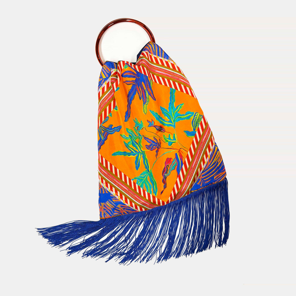 Angelina Orange Large Silk Luxury Fringe Handbag Eleni Malami