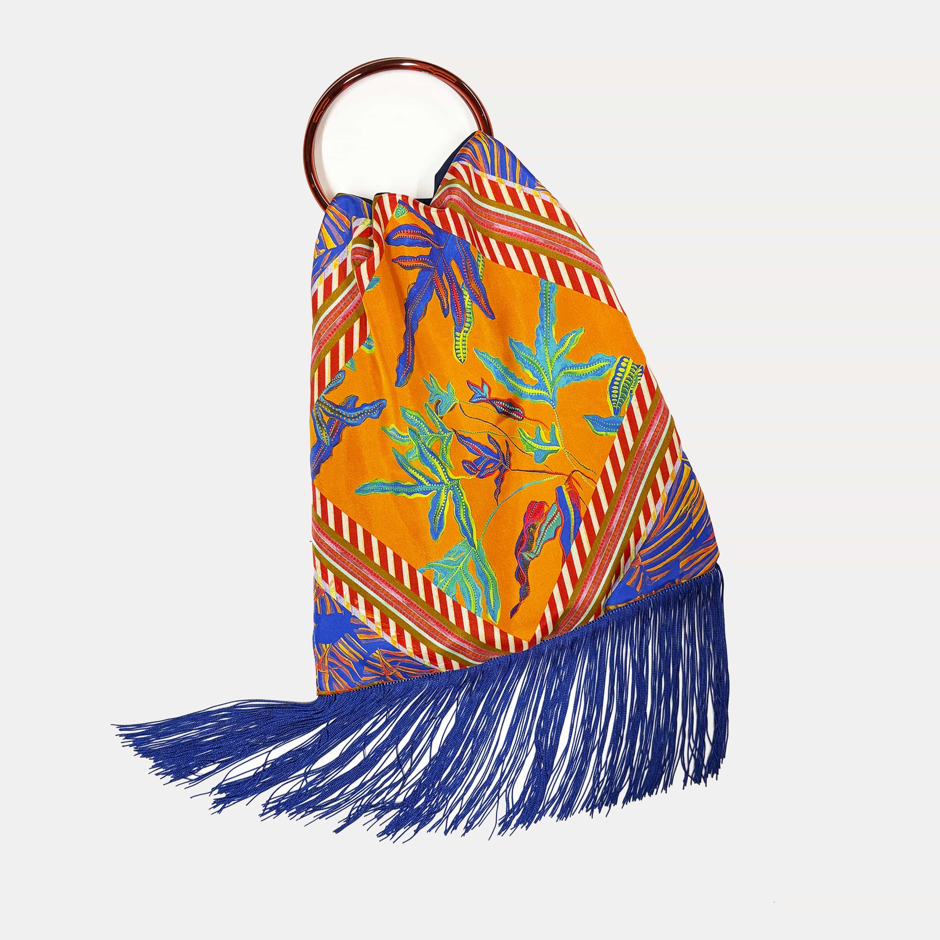 Angelina Orange Large Silk Luxury Fringe Handbag Eleni Malami