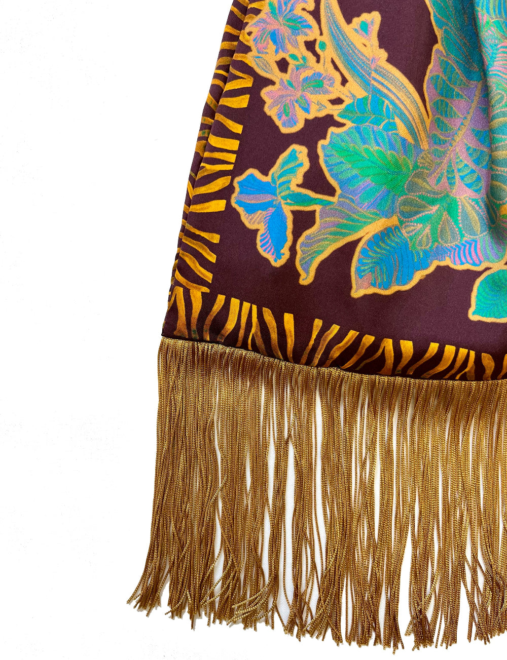 Avra Chocolate & Gold Large Silk Luxury Fringe Handbag Eleni Malami
