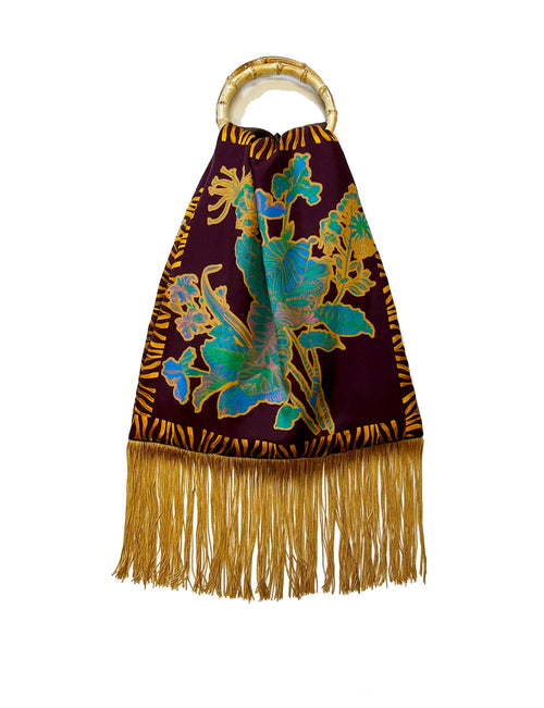 Avra Chocolate & Gold Large Silk Luxury Fringe Handbag Eleni Malami