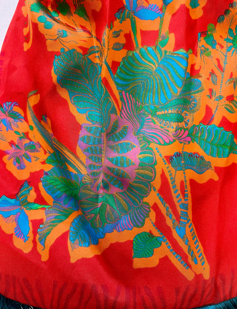 Avra Red & Teal Large Silk Luxury Fringe Handbag Eleni Malami