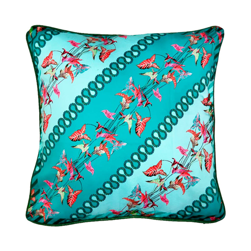 Luxurious Clytia Azure Cushion | Diagonal Geometric Leaf Print Eleni Malami