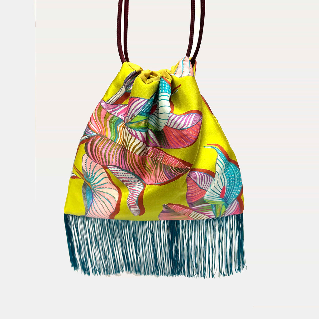 Elpis Large Mustard Luxury Silk Shoulder Handbag Eleni Malami