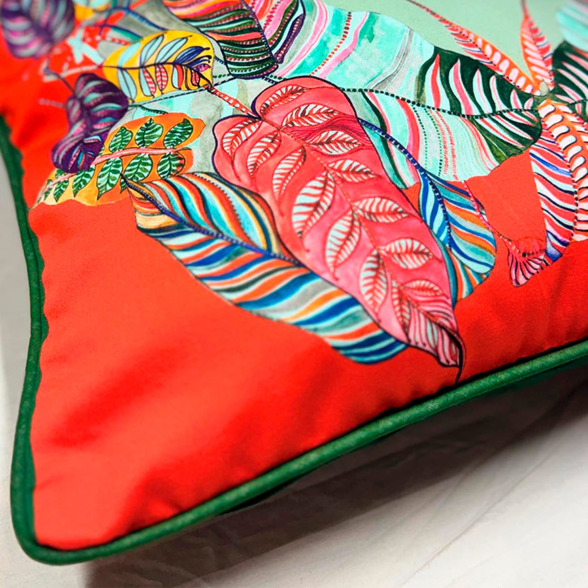 Luxurious Esperia Orange Cushion | Hand-Painted Wreath Print Eleni Malami