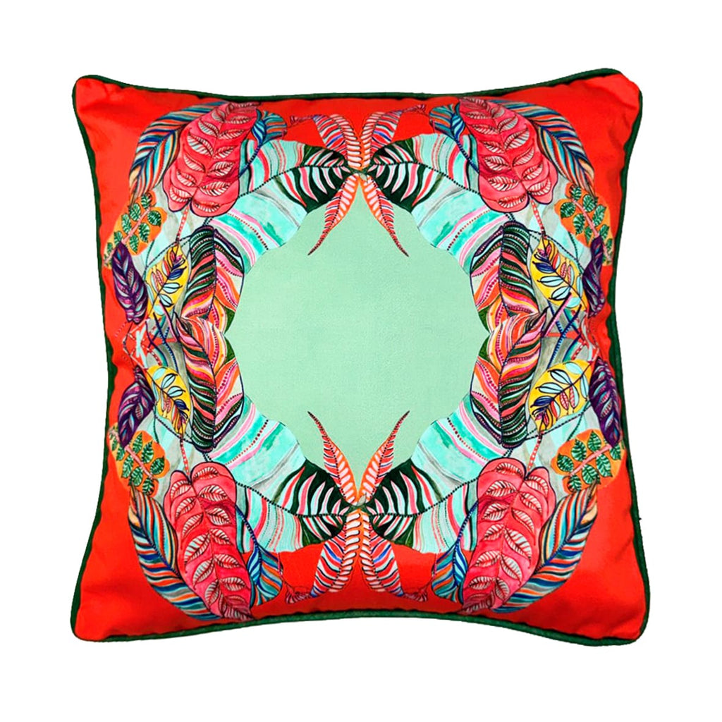 Luxurious Esperia Orange Cushion | Hand-Painted Wreath Print Eleni Malami