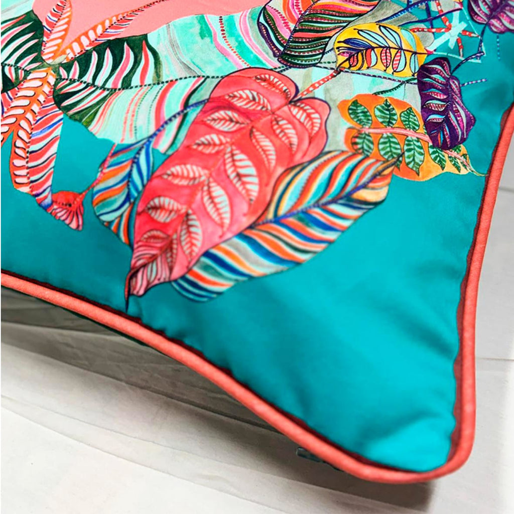Luxurious Esperia Turquoise Cushion | Hand-Painted Wreath Print Eleni Malami