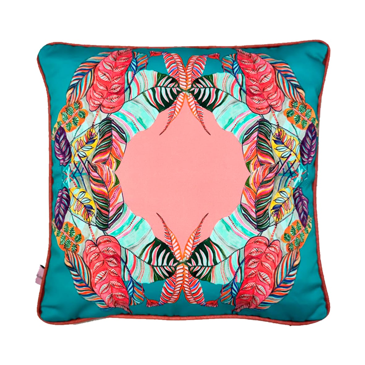 Luxurious Esperia Turquoise Cushion | Hand-Painted Wreath Print Eleni Malami