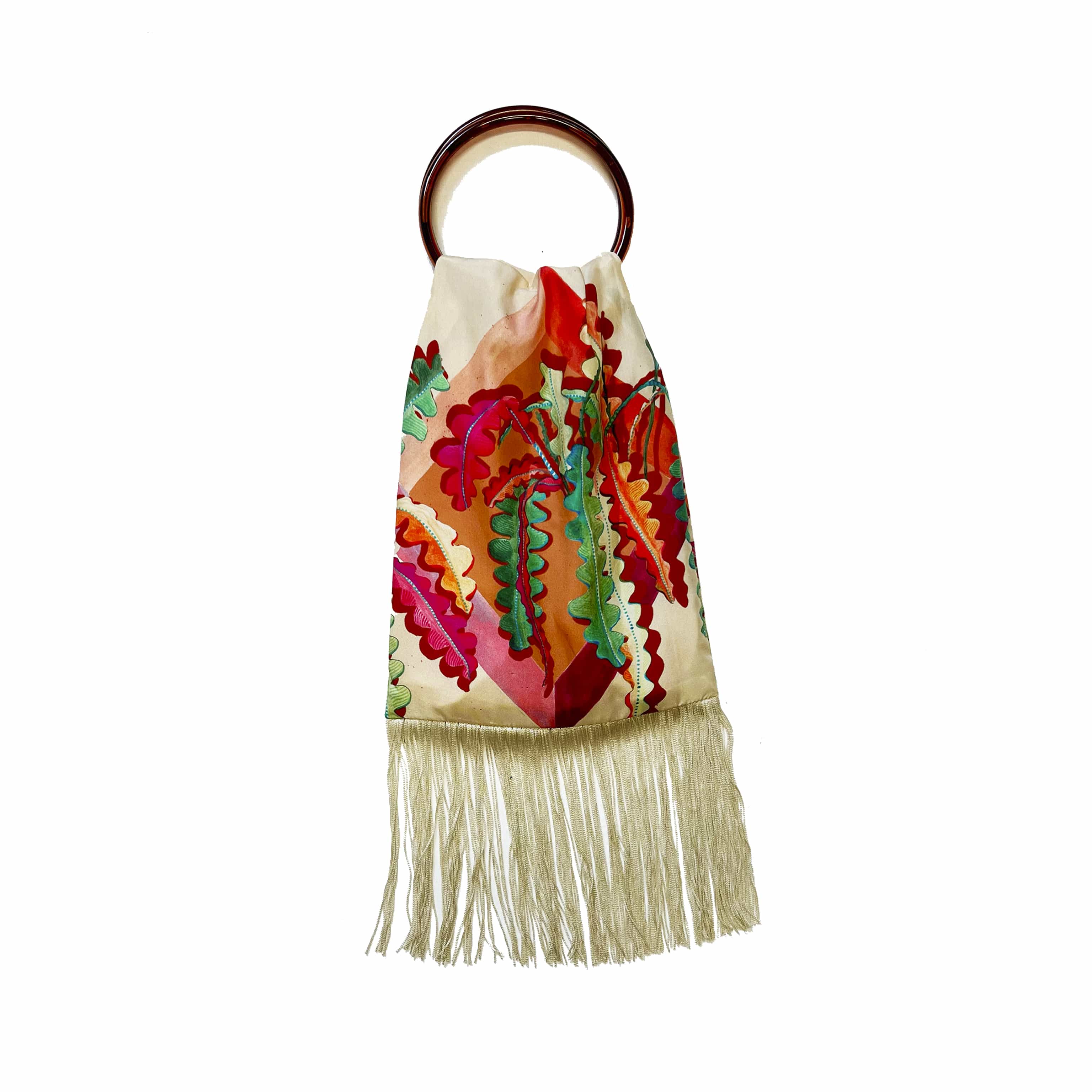 Fern Cream & Champagne Silk Luxury Fringe Handbag Eleni Malami