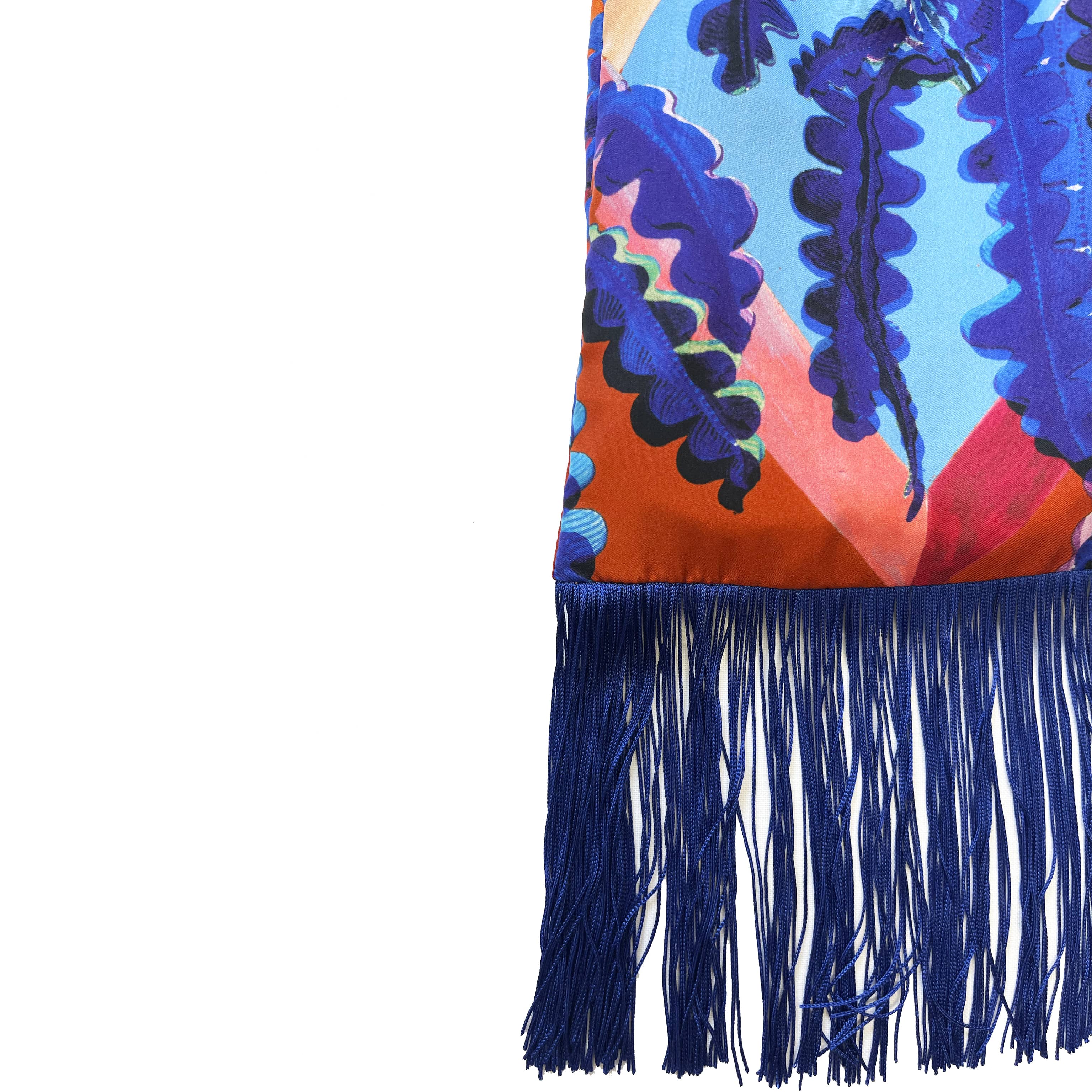 Fern Toffee & Cobalt Silk Luxury Fringe Handbag Eleni Malami