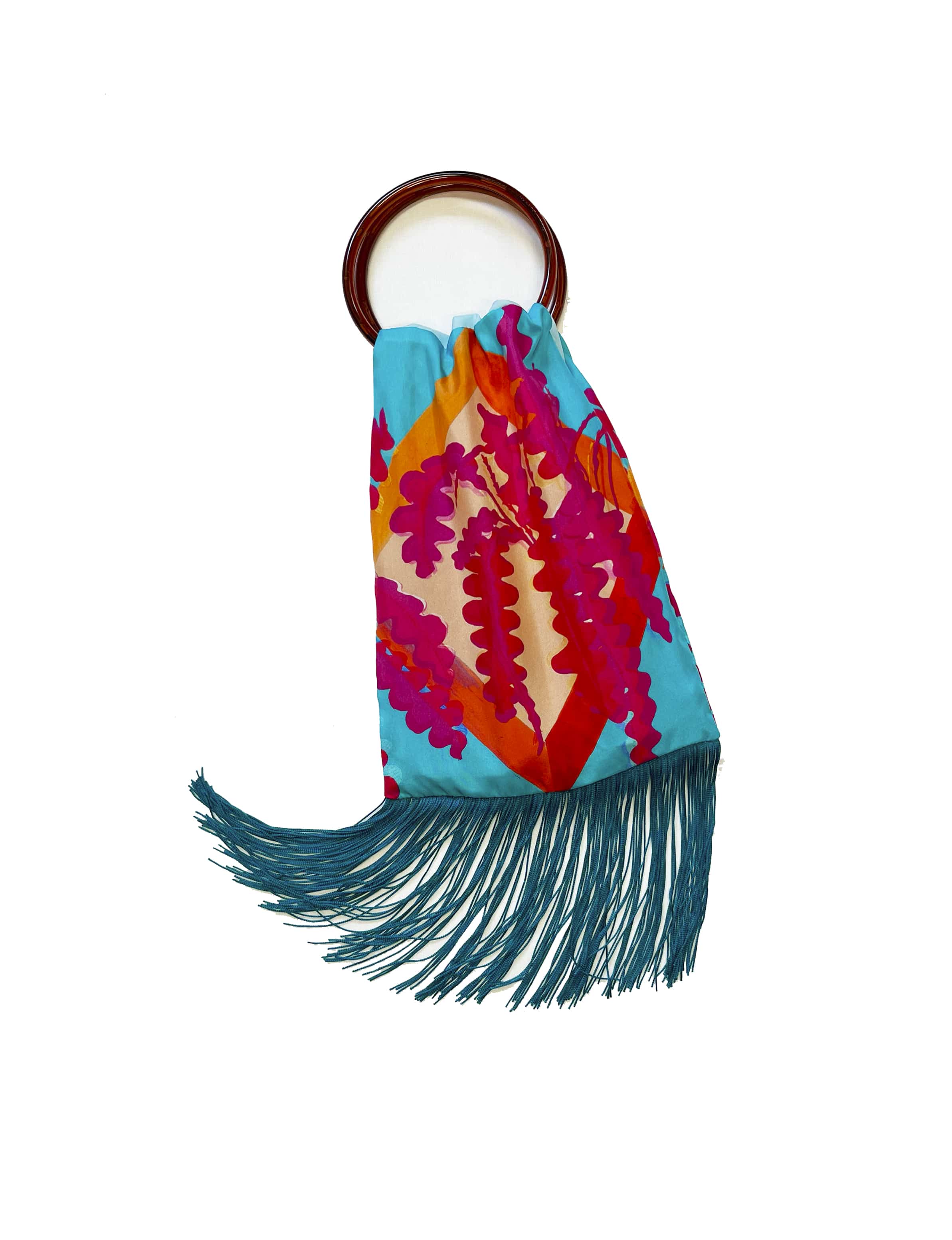 Fern Turquoise & Fuchsia Silk Luxury Fringe Handbag Eleni Malami