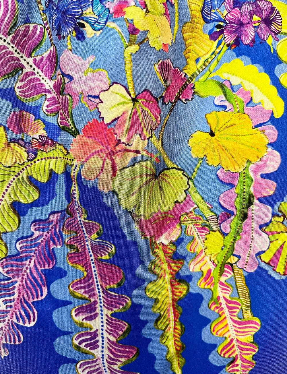 Geranium Cobalt & Lime Silk Luxury Fringe Handbag Eleni Malami