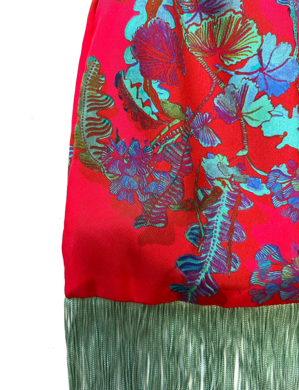 Geranium Plum & Mint Silk Luxury Fringe Handbag Eleni Malami