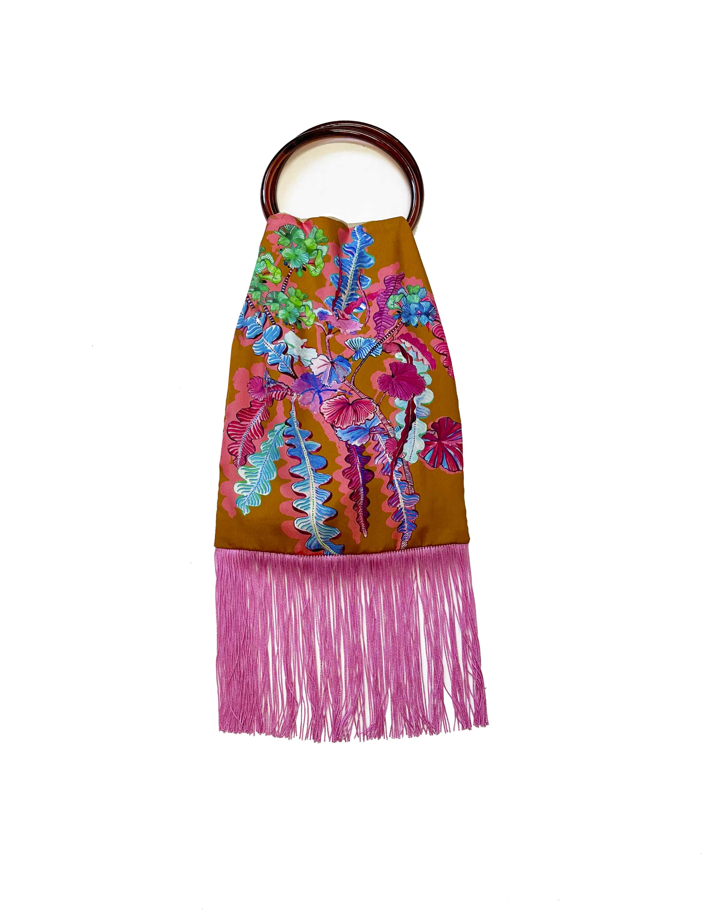 Geranium Toffee & Magenta Silk Luxury Fringe Handbag Eleni Malami