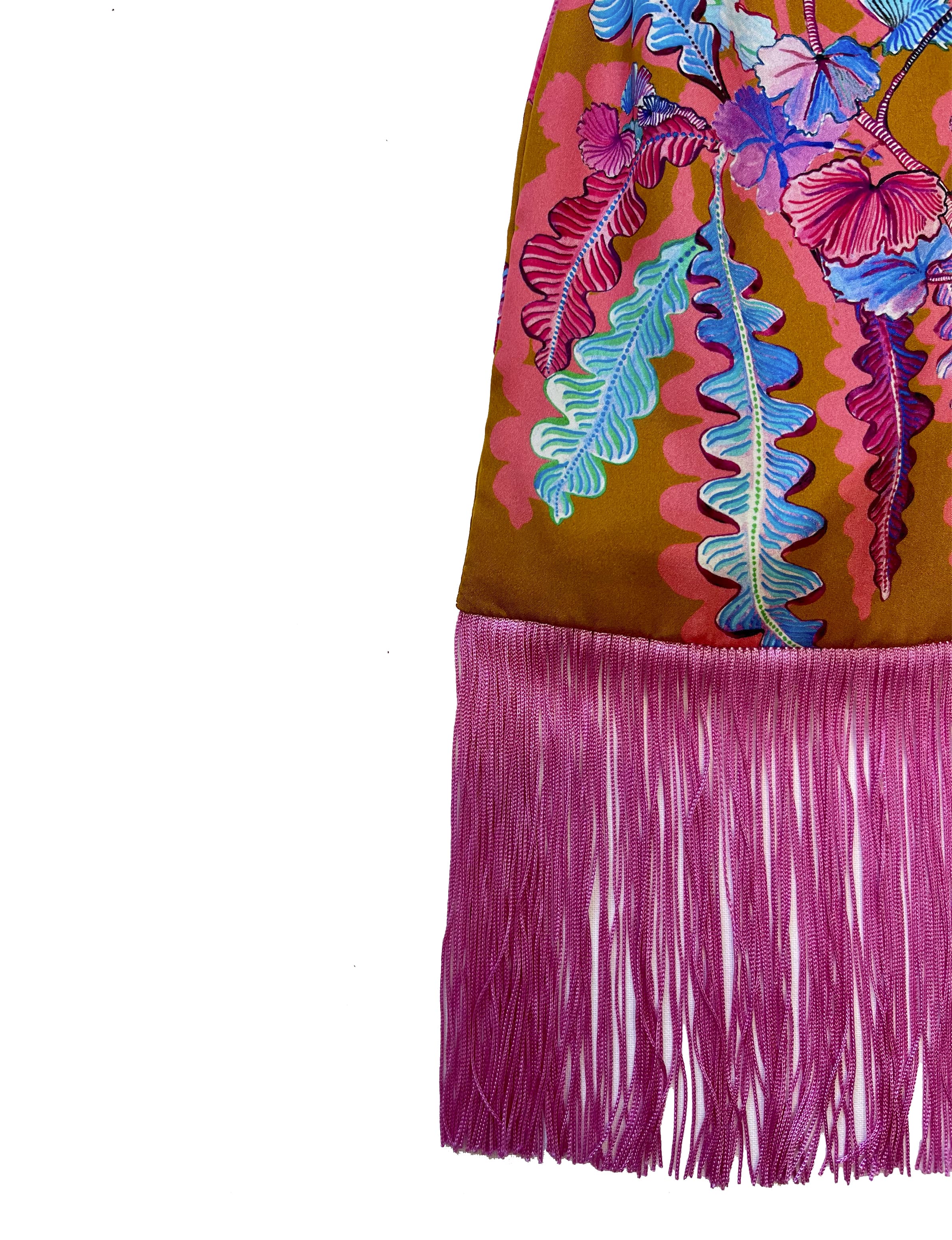 Geranium Toffee & Magenta Silk Luxury Fringe Handbag Eleni Malami