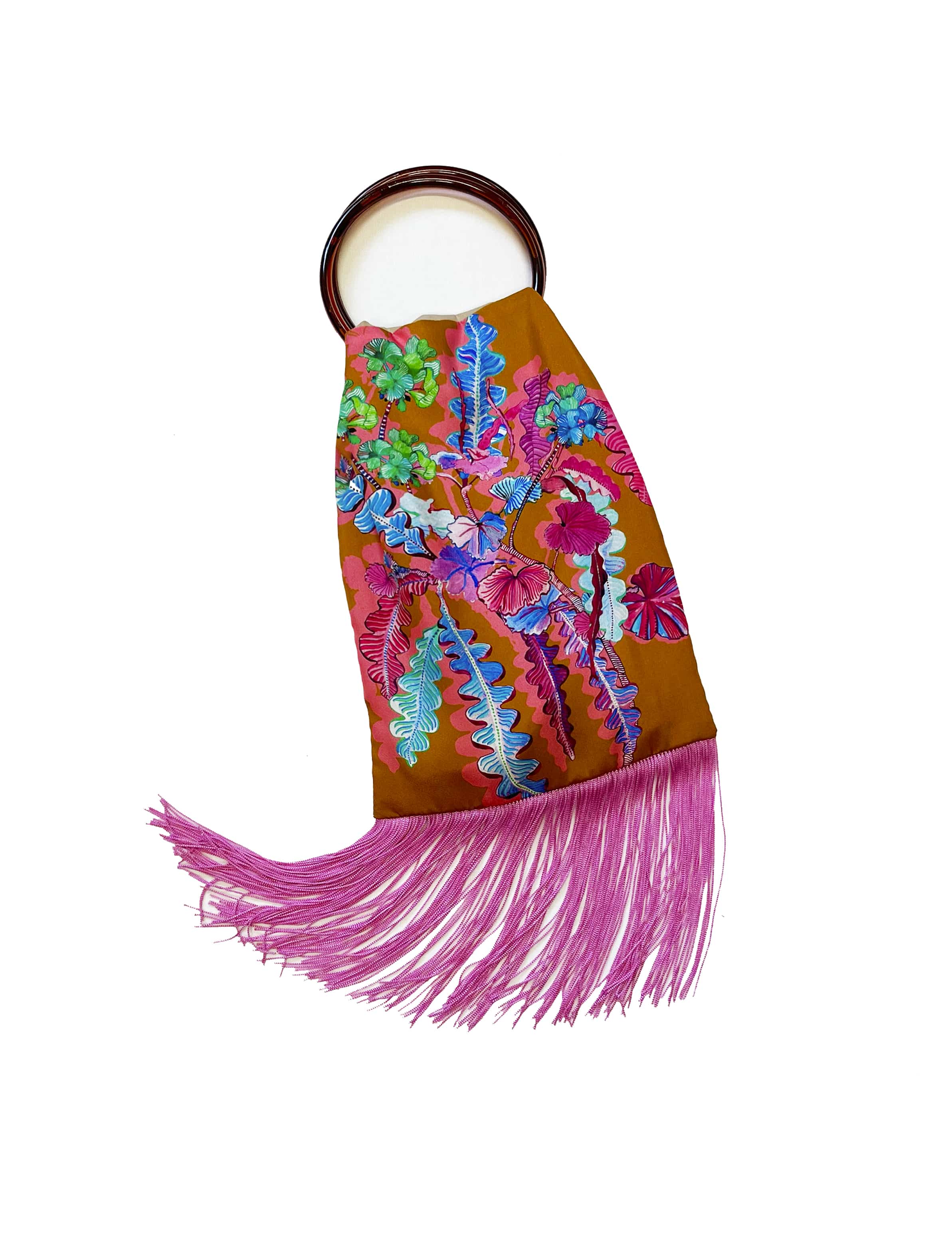 Geranium Toffee & Magenta Silk Luxury Fringe Handbag Eleni Malami