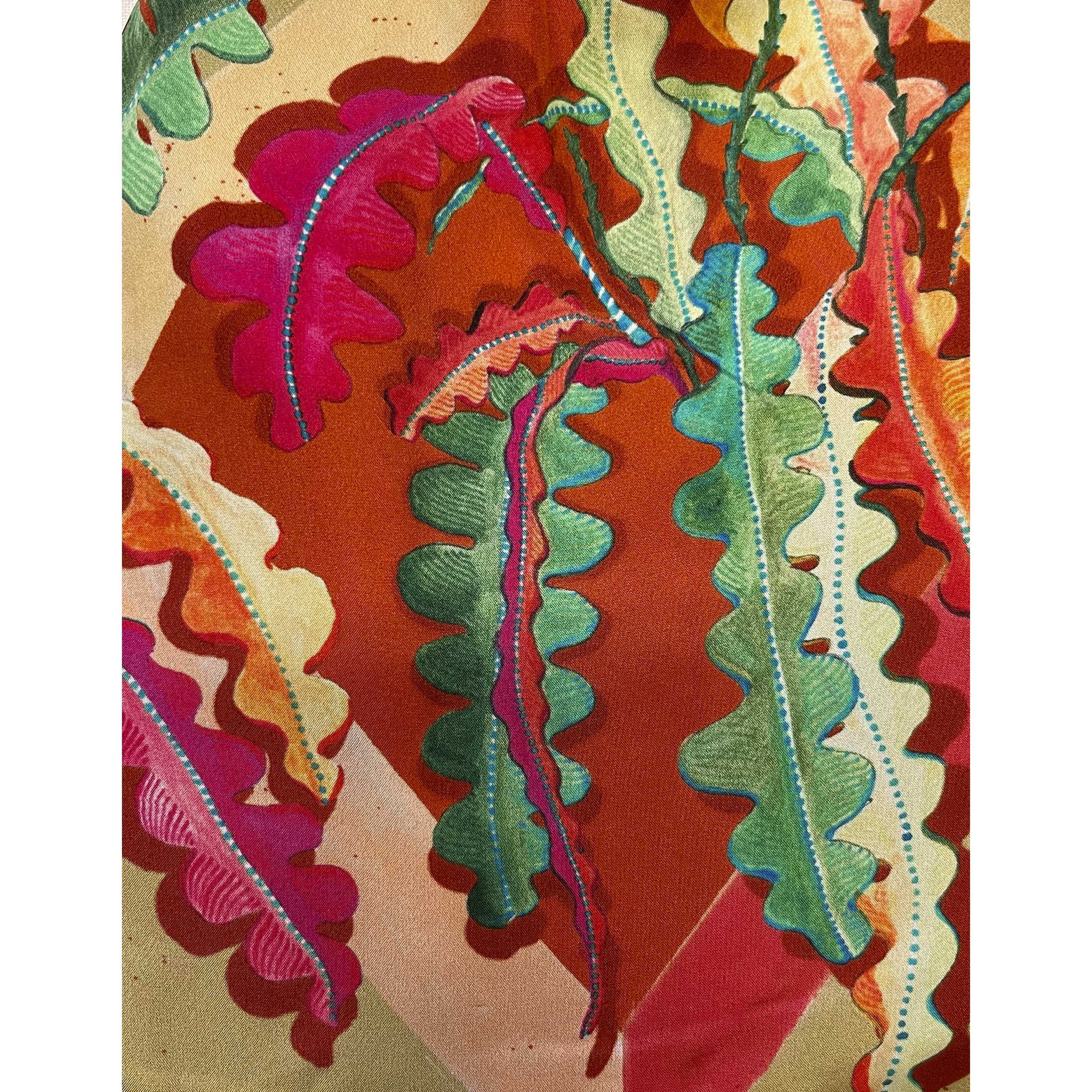 Fern Beige & Burnt Orange Silk Luxury Fringe Handbag Handbbag Eleni Malami