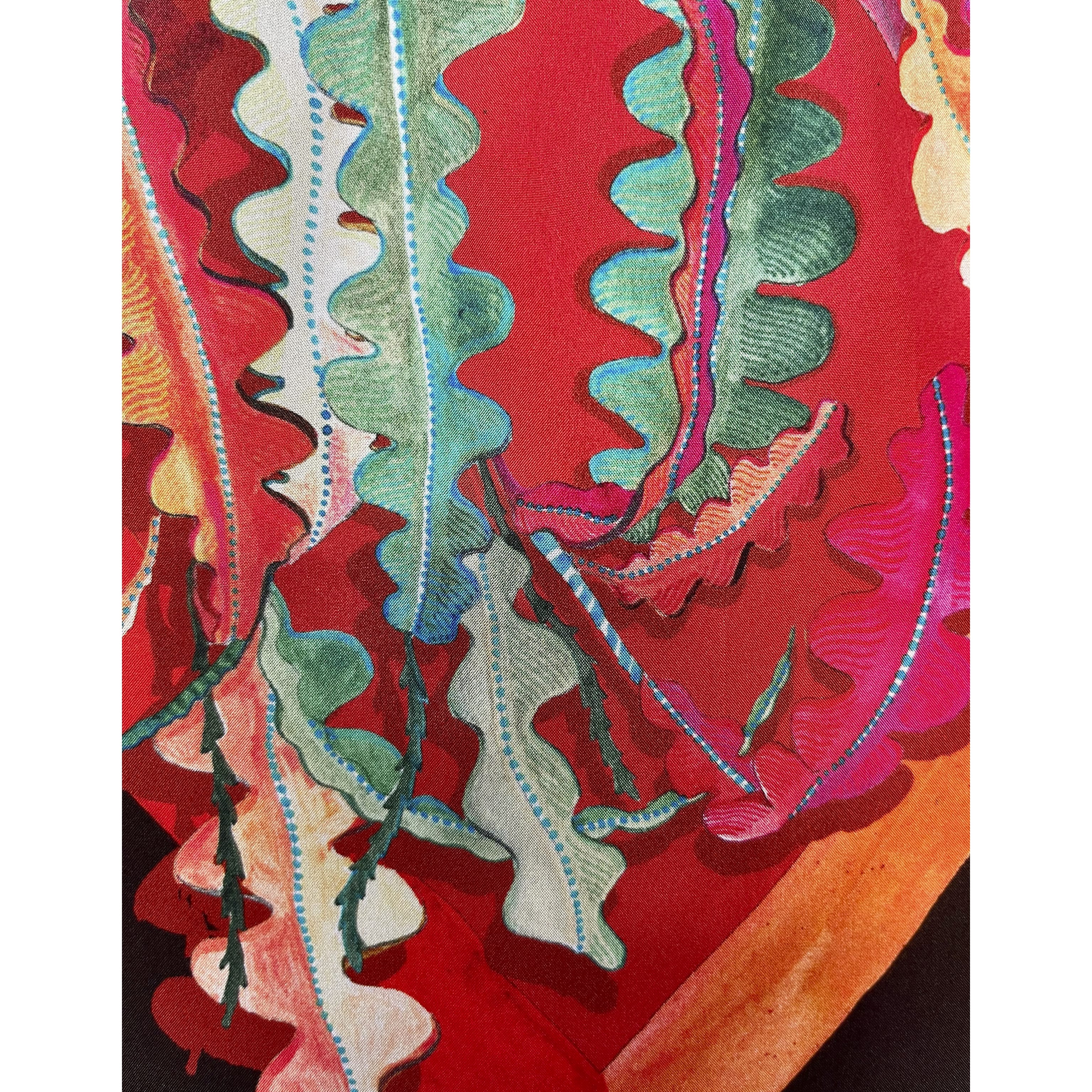 Fern Chocolate Brown & Crimson Red Silk Luxury Fringe Handbag Handbbag Eleni Malami
