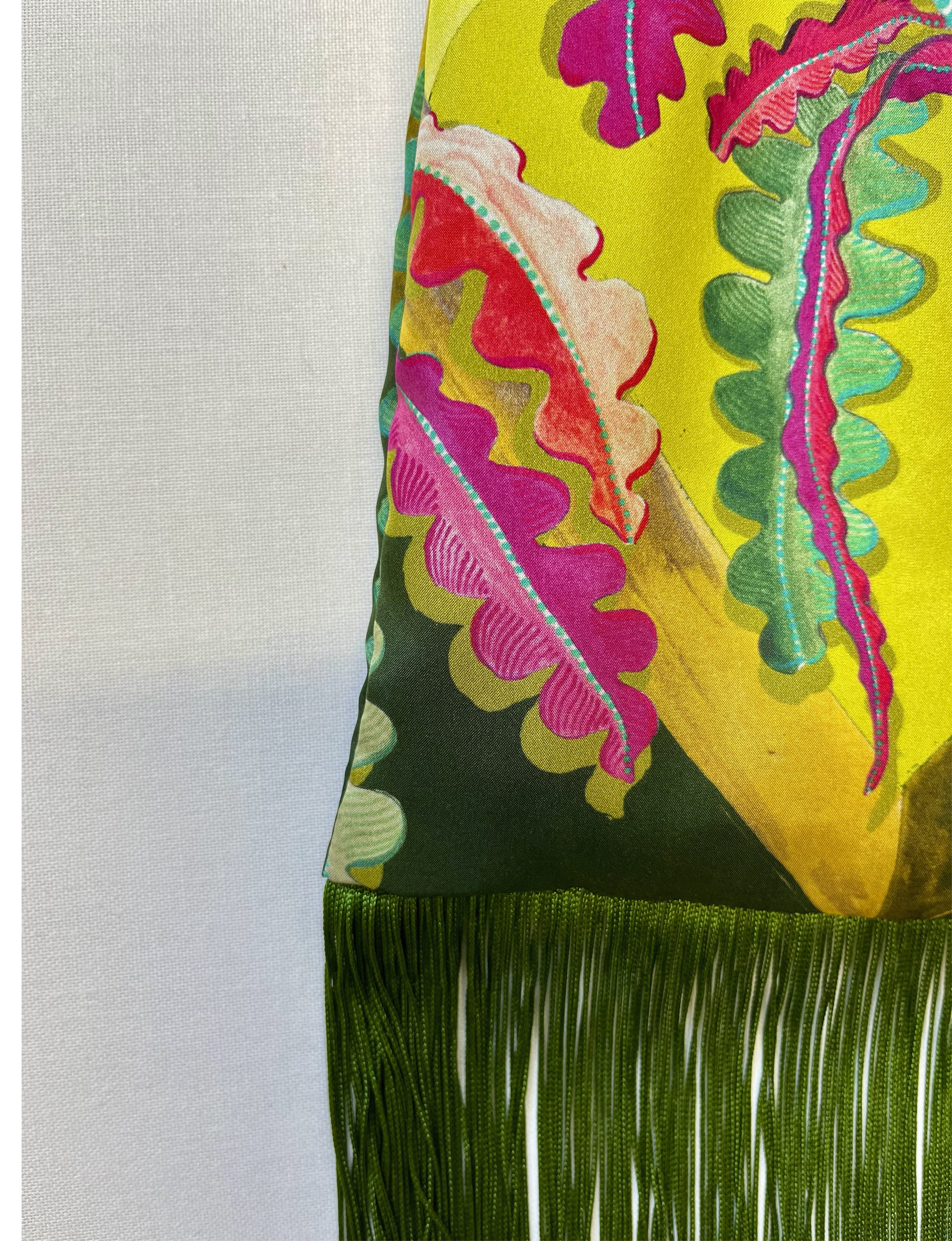 Fern Forest & Lime Silk Luxury Fringe Handbag Handbbag Eleni Malami