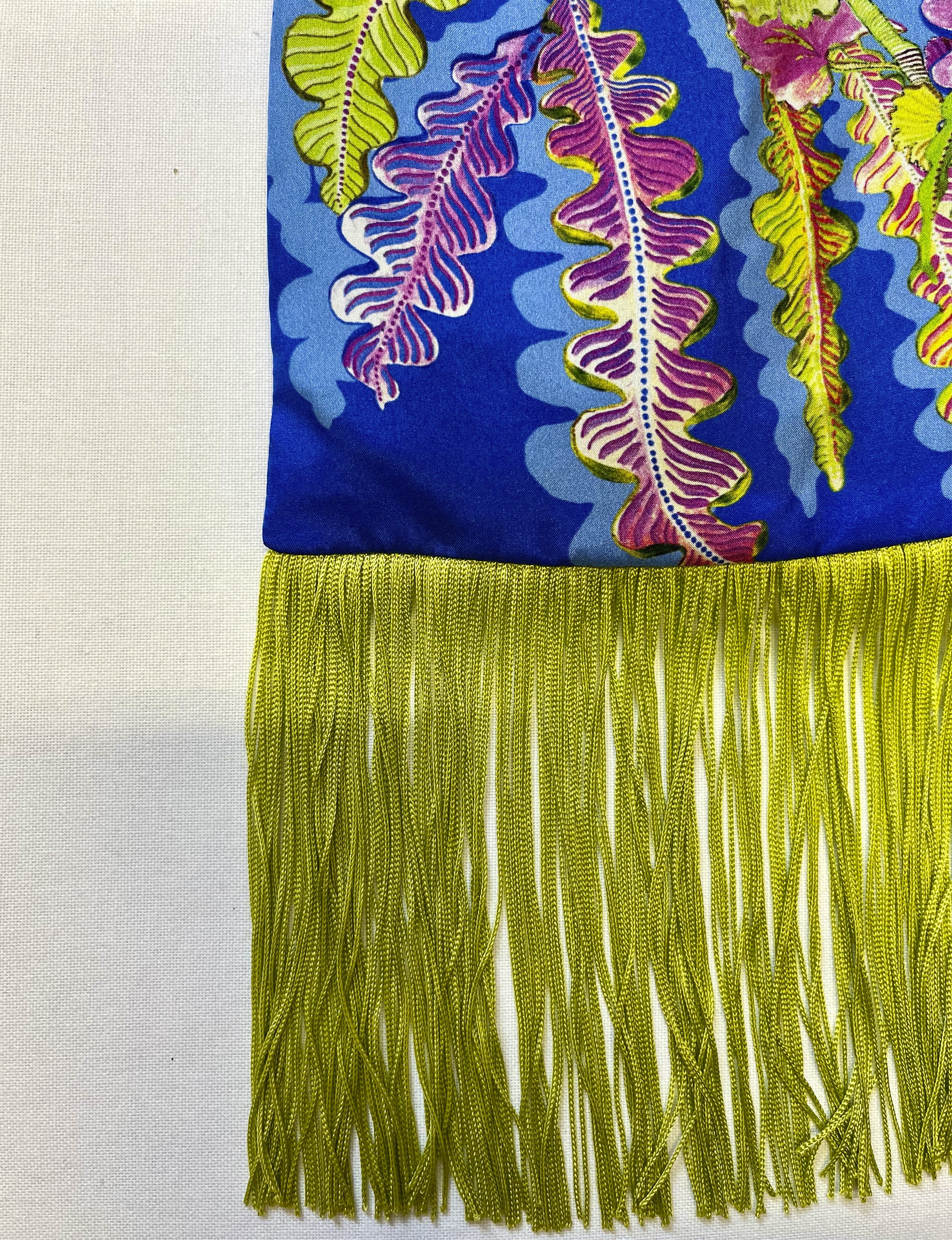 Geranium Cobalt & Lime Silk Luxury Fringe Handbag Handbbag Eleni Malami