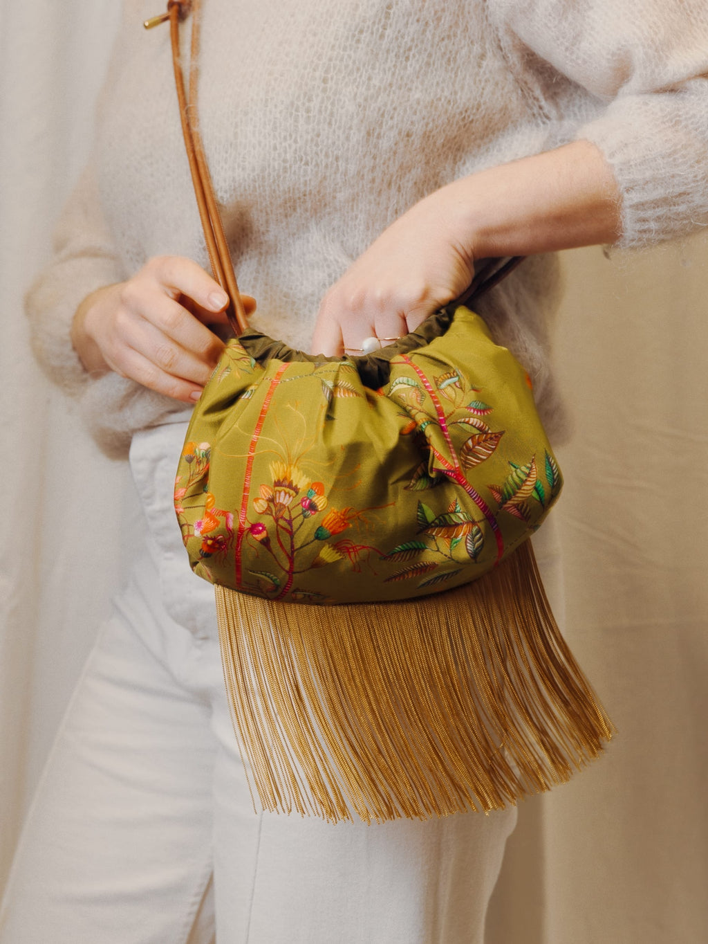 Ioli Olive Cross Body Luxury Silk Handbag Eleni Malami