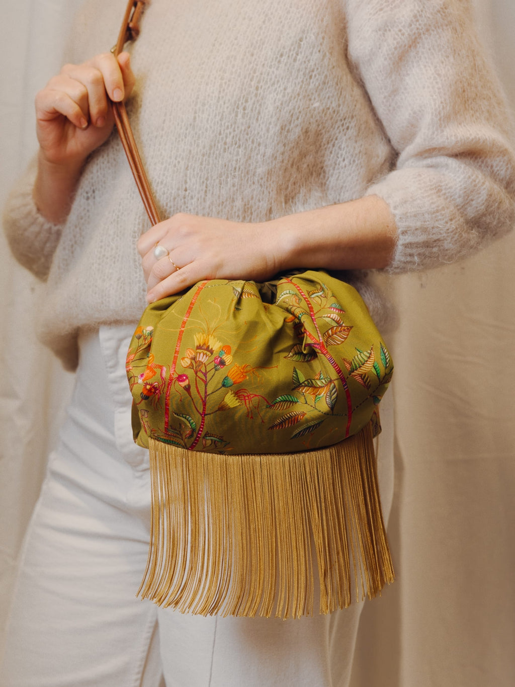 Ioli Olive Cross Body Luxury Silk Handbag Eleni Malami