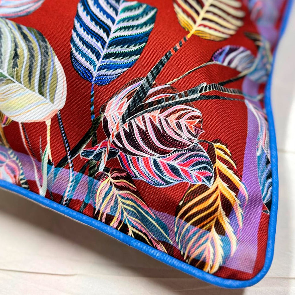 Marina Red Cushion - Luxury Handmade Feather Print Design Eleni Malami