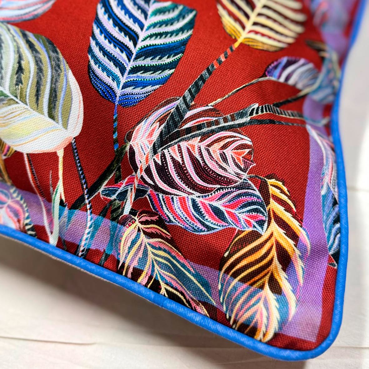 Marina Red Cushion - Luxury Handmade Feather Print Design Eleni Malami