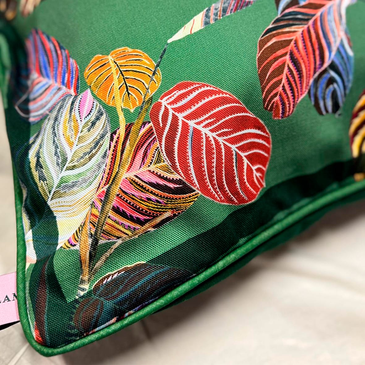 Luxurious Marina Sage Cotton Sateen Cushion - Artistic Feather Print Eleni Malami