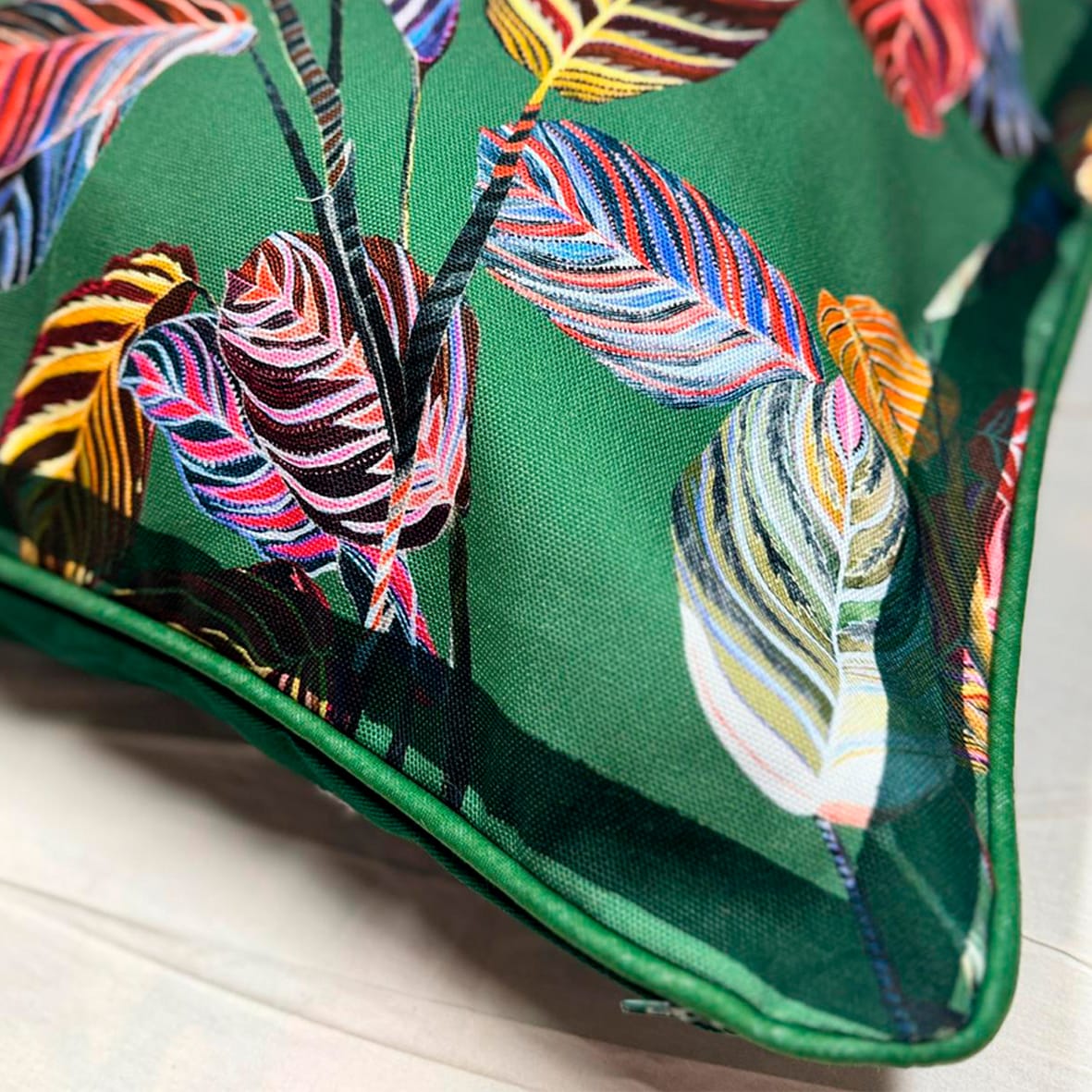 Luxurious Marina Sage Cotton Sateen Cushion - Artistic Feather Print Eleni Malami