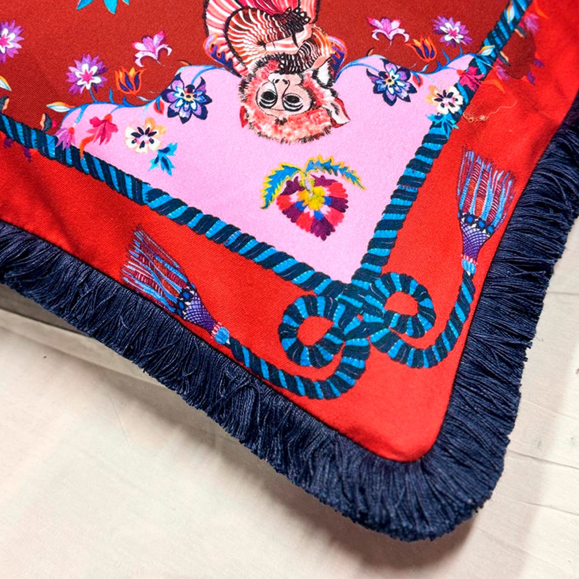 Exotic Monkey Cushion | Michelle Red Throw Pillow Eleni Malami
