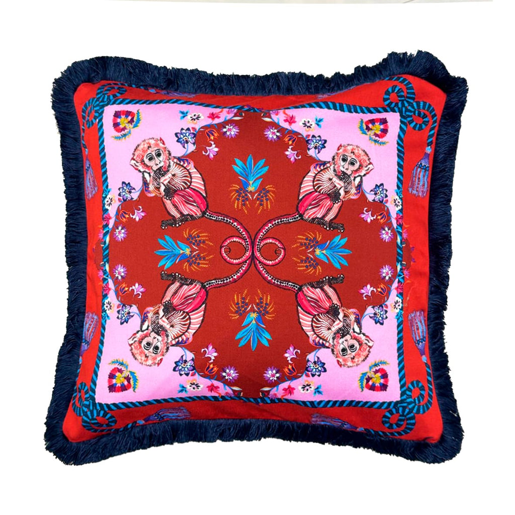 Exotic Monkey Cushion | Michelle Red Throw Pillow Eleni Malami
