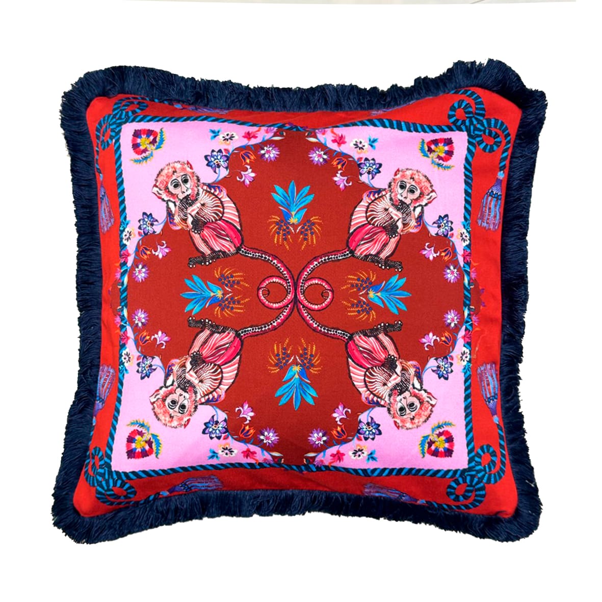 Exotic Monkey Cushion | Michelle Red Throw Pillow Eleni Malami