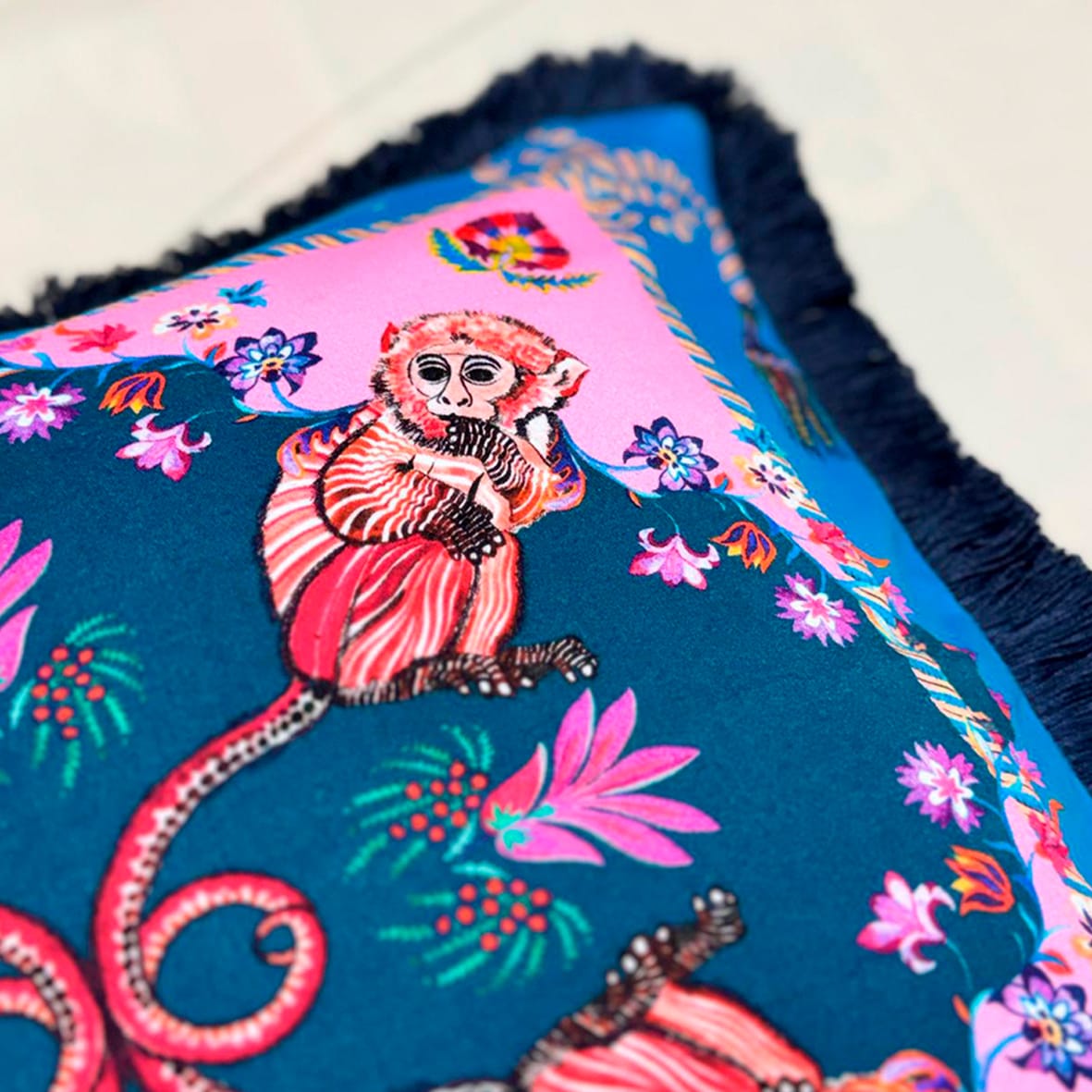 Exotic Monkey Cushion | Michelle Turquoise Throw Pillow Eleni Malami