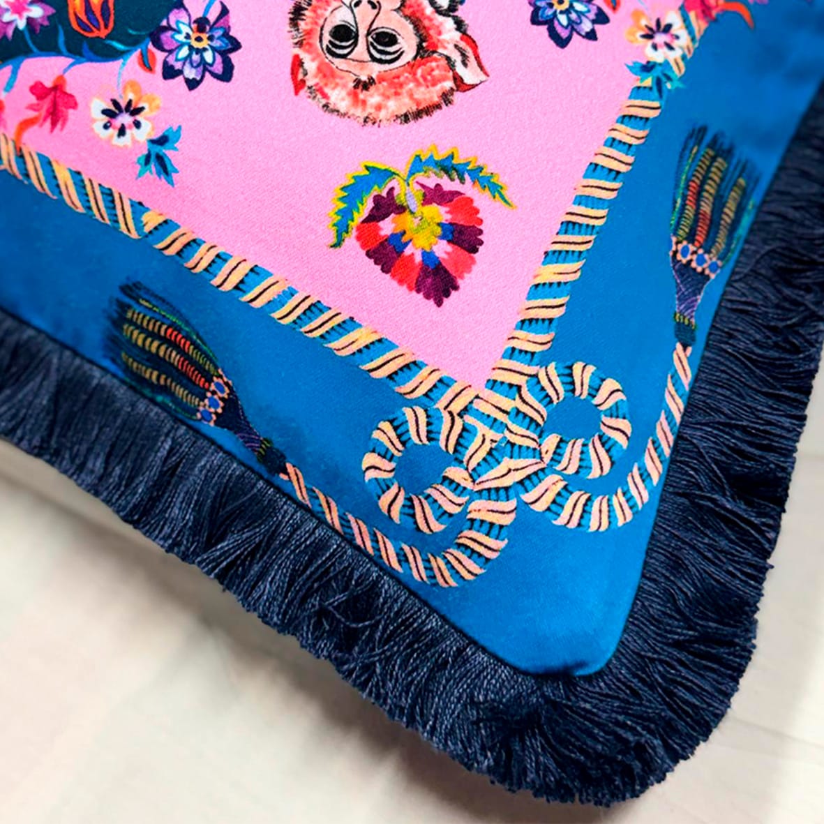 Exotic Monkey Cushion | Michelle Turquoise Throw Pillow Eleni Malami