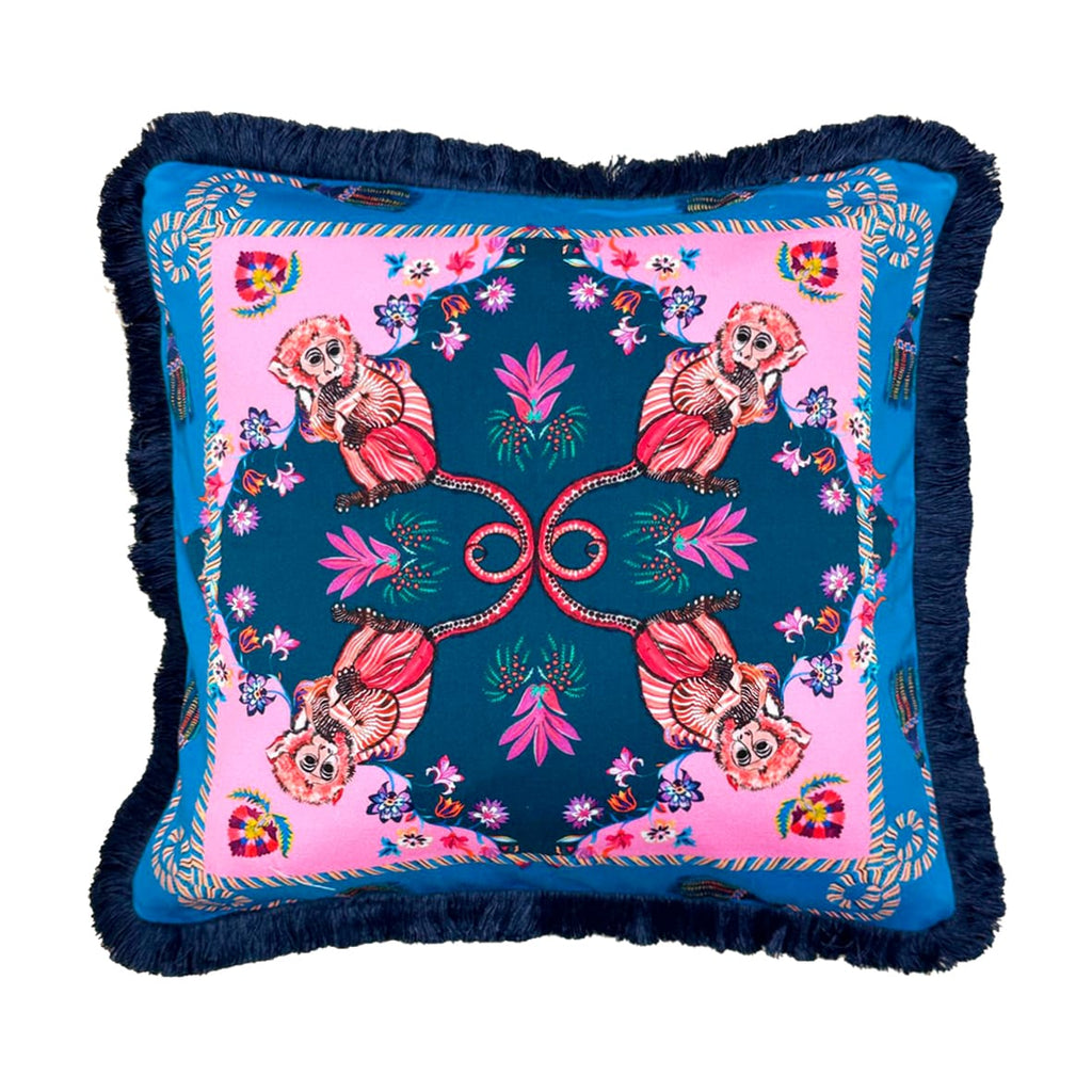 Exotic Monkey Cushion | Michelle Turquoise Throw Pillow Eleni Malami