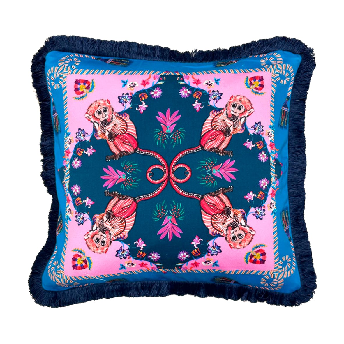 Exotic Monkey Cushion | Michelle Turquoise Throw Pillow Eleni Malami