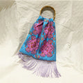 Myrine Ciel & Lilac Large Silk Luxury Handbag with Bamboo Handle Eleni Malami
