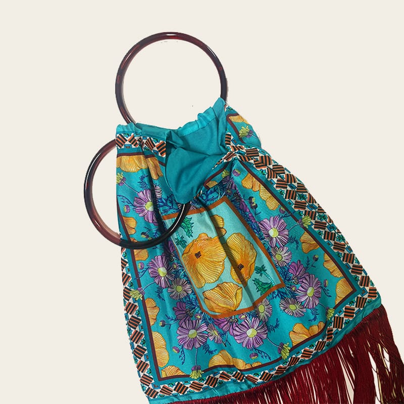 Poppy Aegean Blue Large Silk Luxury Handbag Eleni Malami