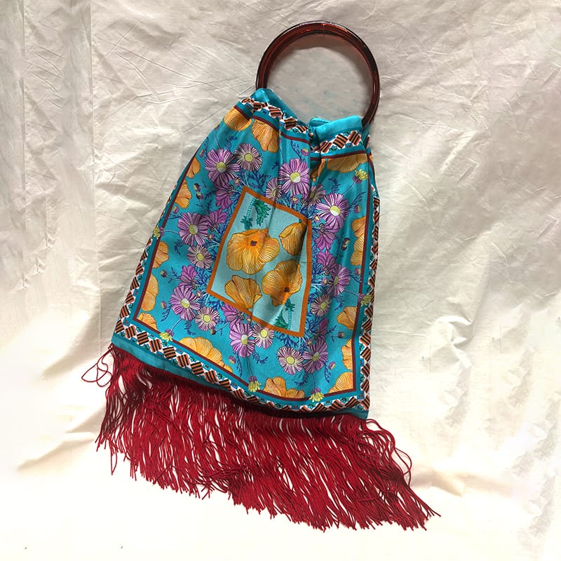Poppy Aegean Blue Large Silk Luxury Handbag Eleni Malami
