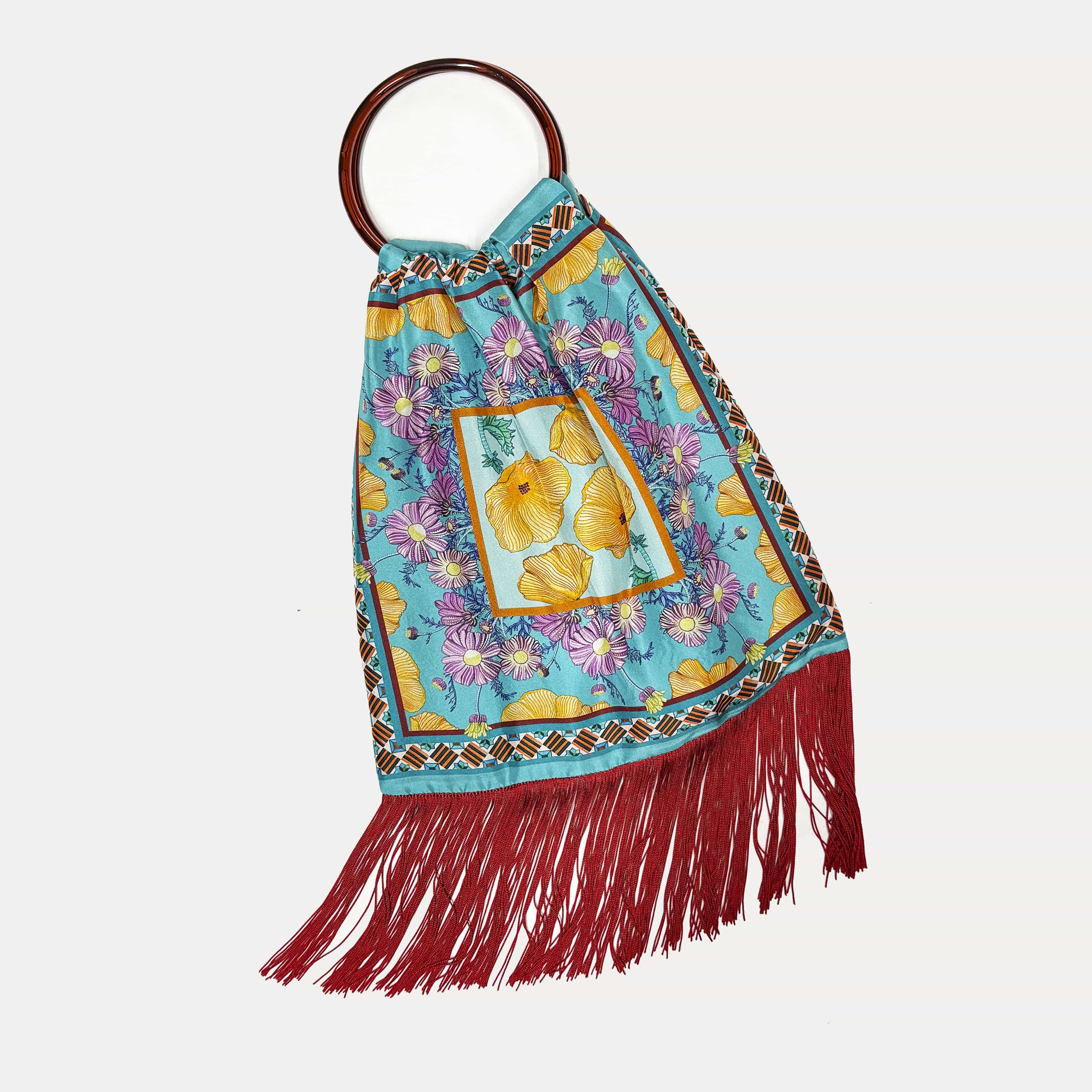 Poppy Aegean Blue Large Silk Luxury Handbag Eleni Malami