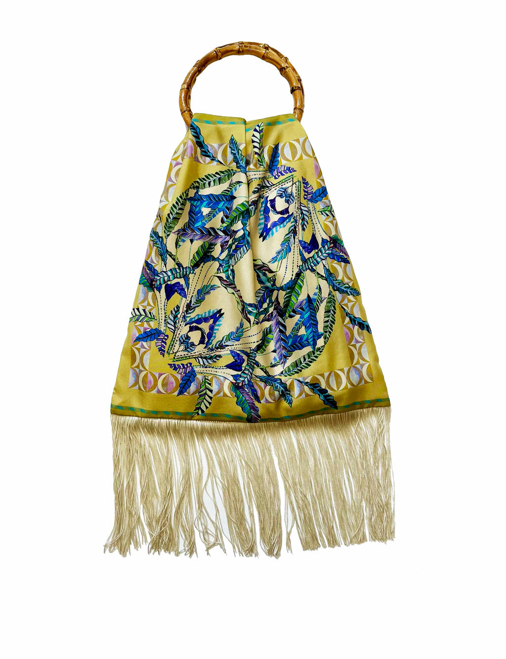 Sappho Gold and Cream Large Silk Luxury Fringe Handbag Eleni Malami