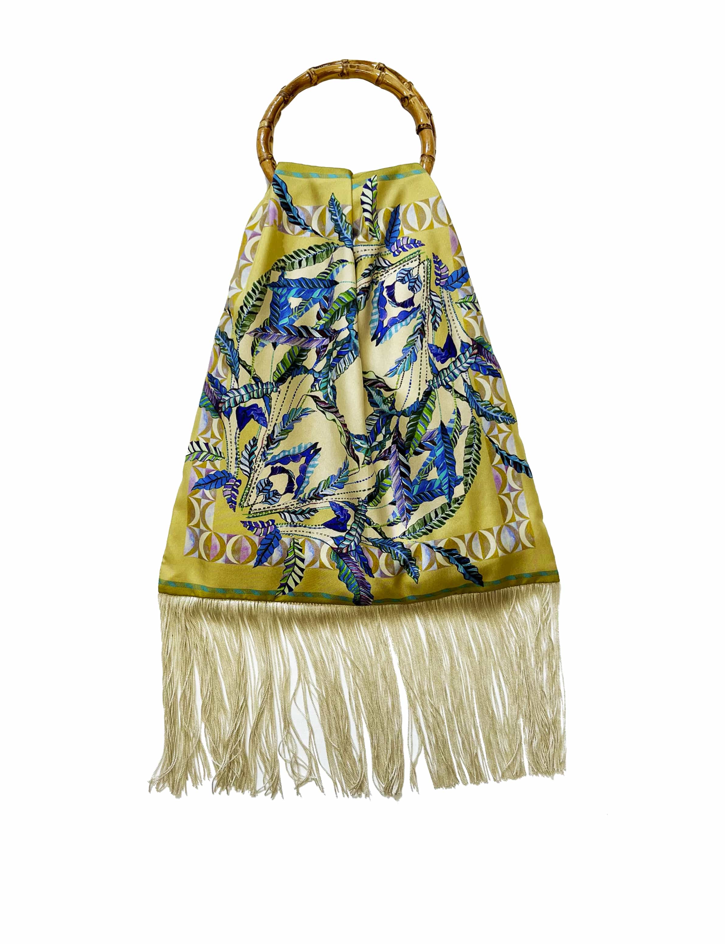 Sappho Gold and Cream Large Silk Luxury Fringe Handbag Eleni Malami