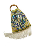 Sappho Gold and Cream Large Silk Luxury Fringe Handbag Eleni Malami