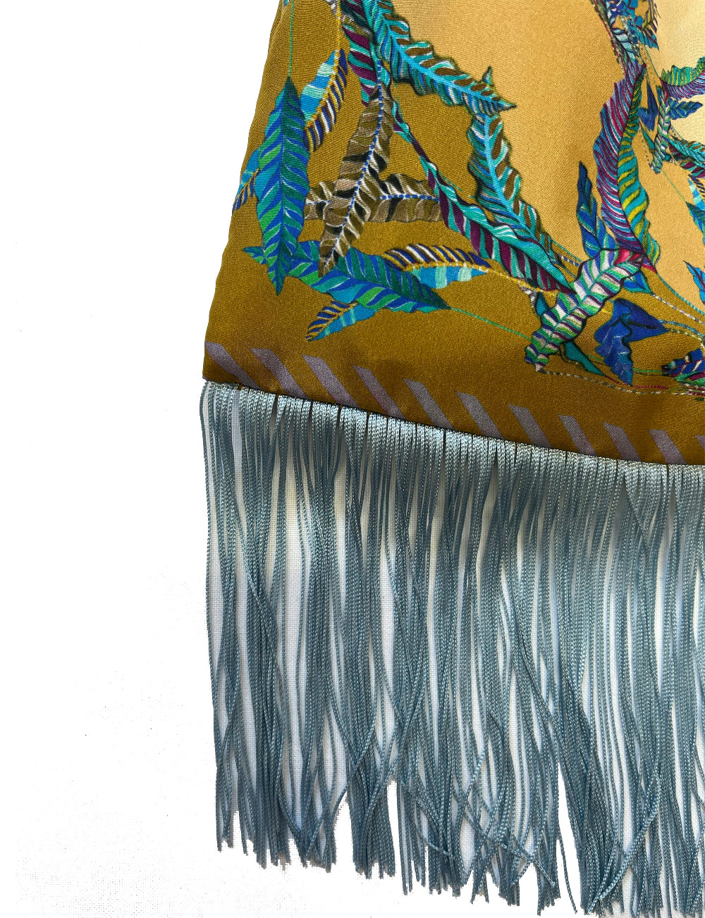 Sappho Gold & Teal Large Silk Luxury Fringe Handbag Eleni Malami